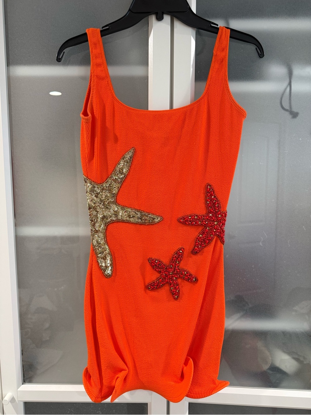 AHTHENTIC NWT Beaded Starfish Embellished Orange Mini Dress XS